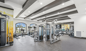 Fitness center with yoga room and peloton